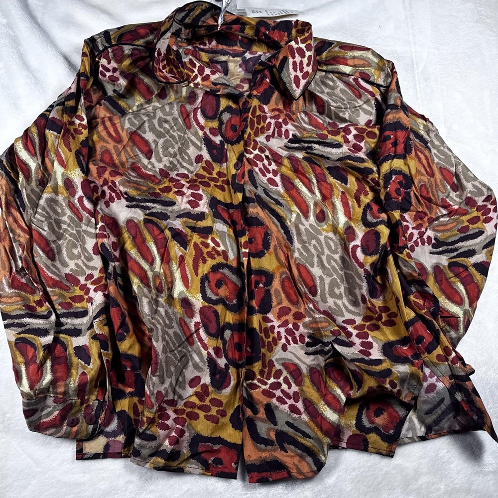 Dona and Frank Shirt Womens Medium Multicolor Silk Button‎ Front Animal Print